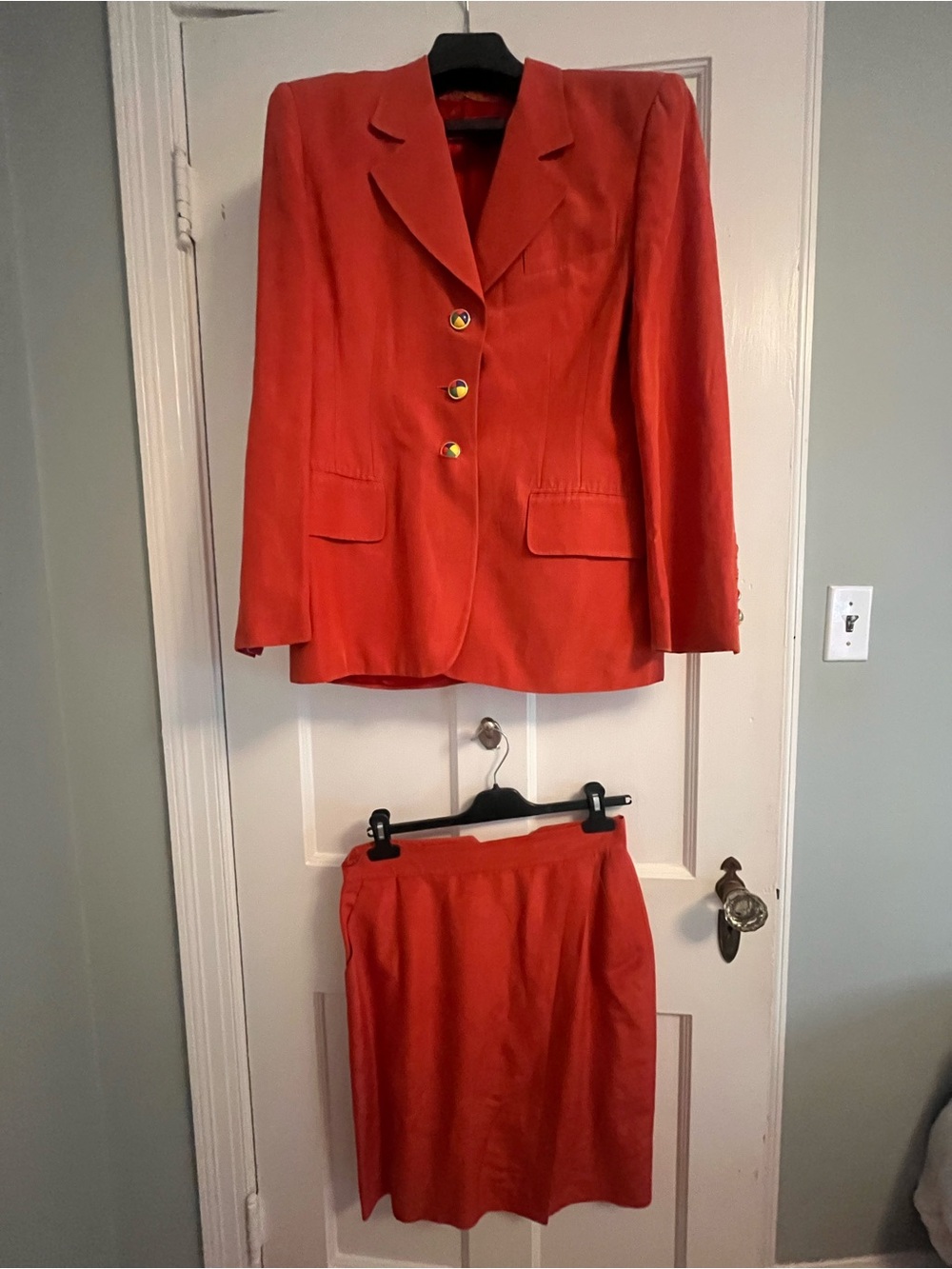 Escada Vibrant Red/orange Blazer and Skirt Set